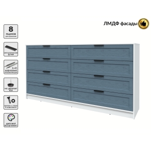 Kомод Тренд КТ-К197 (Белый ЛДСП/ Дуб лазурный ЛМДФ) Ш1965 В1020 Г451